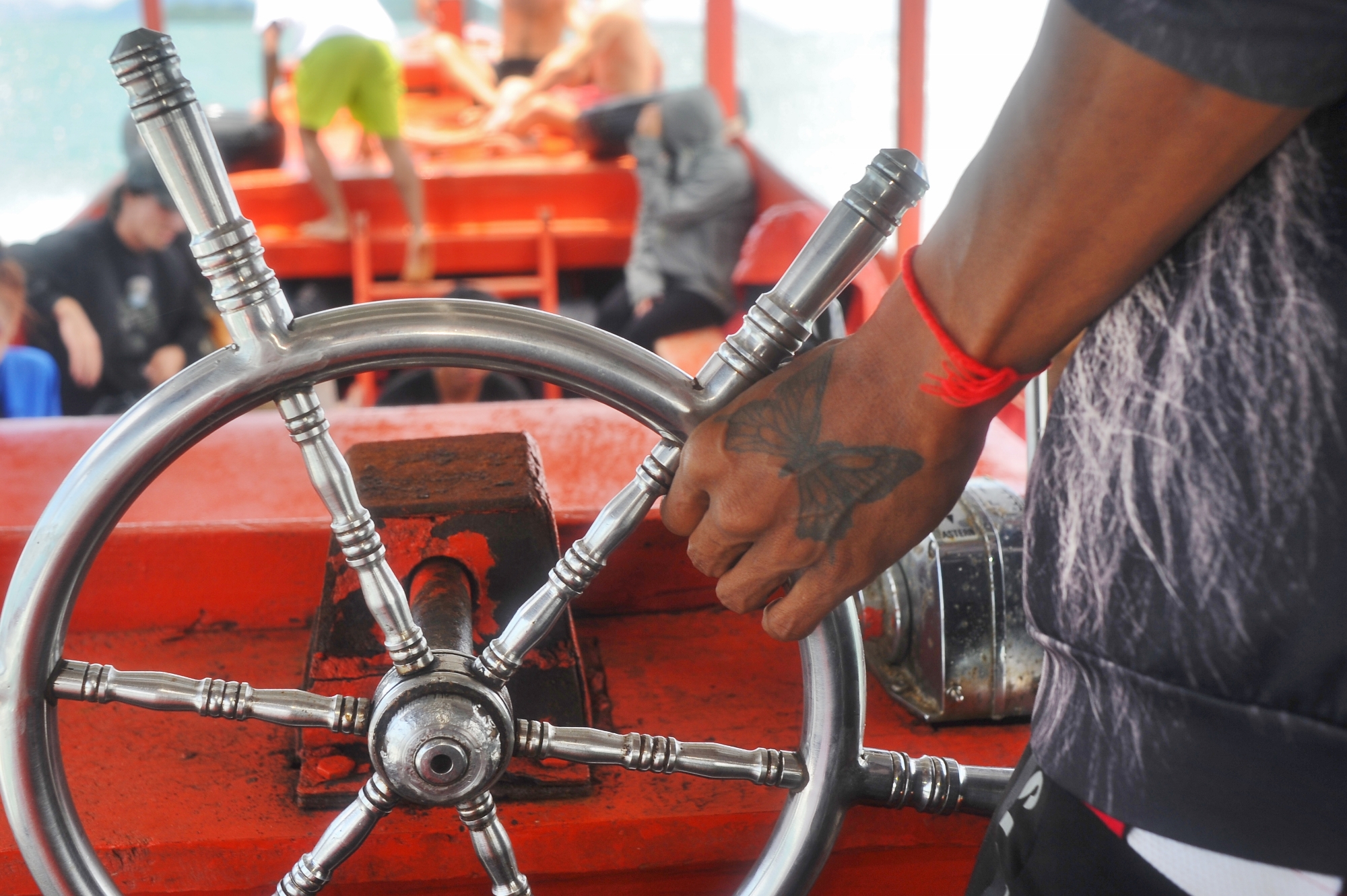 Samnang Ry, the boat captain, during a journey from Koh Ach Seh.